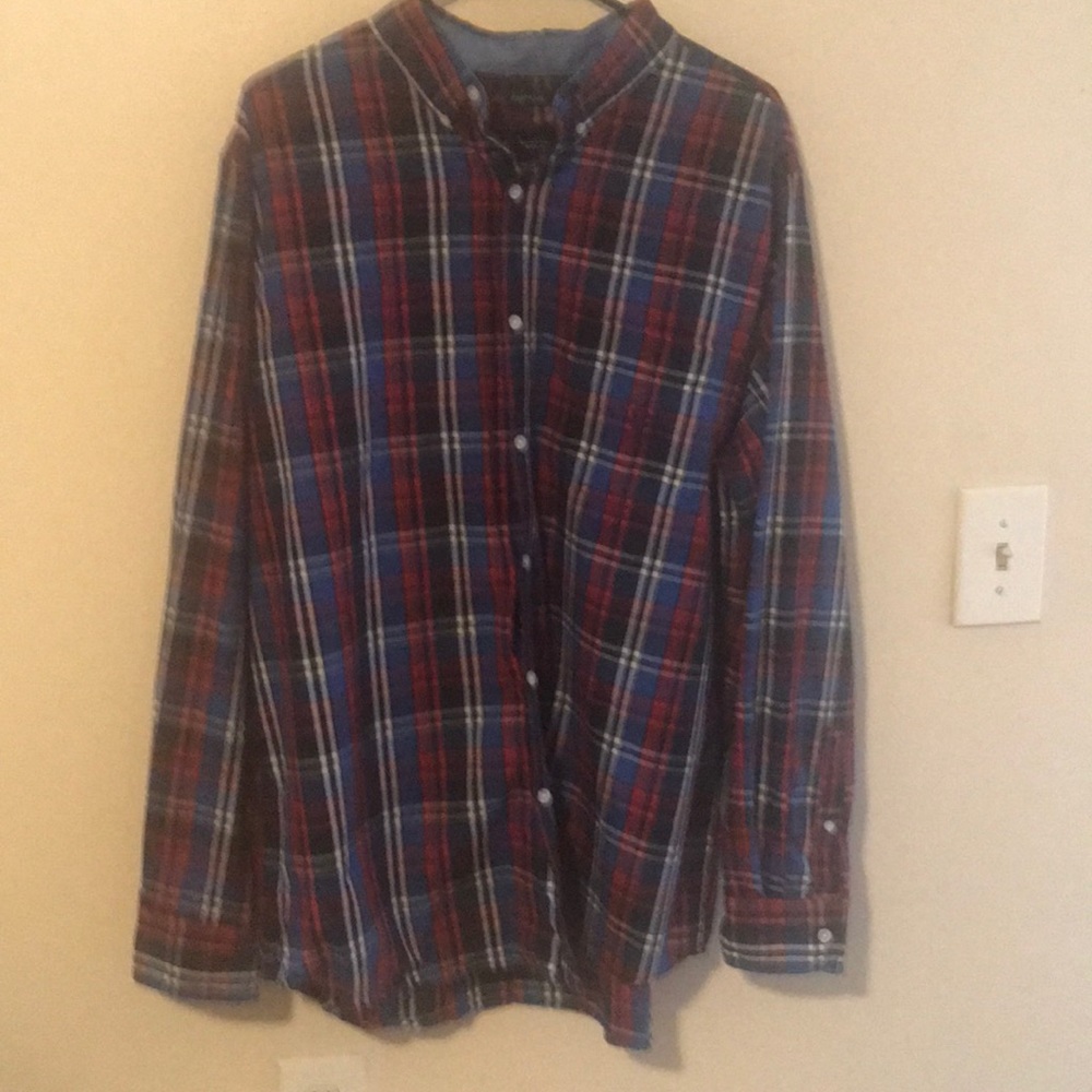 Red, white, and blue plaid button down from Chaps
